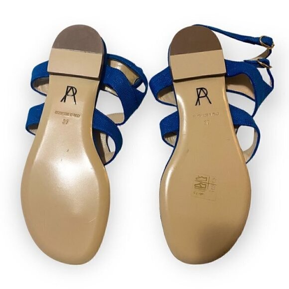 Paul Andrew double ankle strap flat thong sandals in blue embossed suede, New - Picture 7 of 12